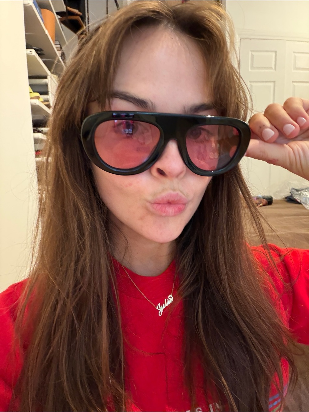 Jimmy Fairly Black Frame Sunglasses with Pink Lenses - Picture 3 of 3